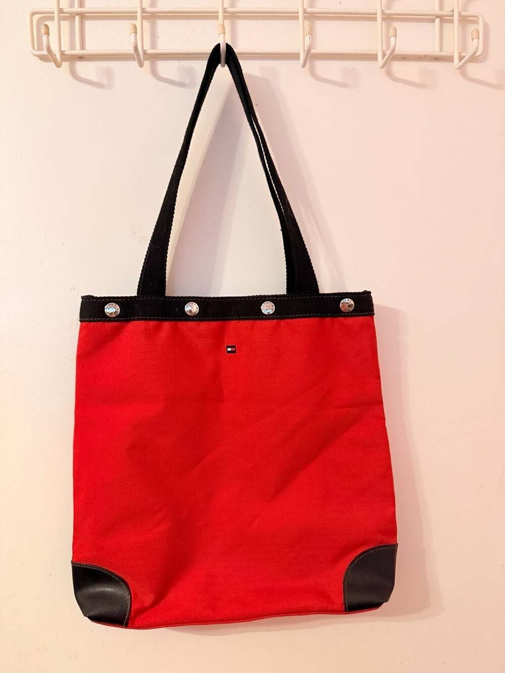 Tommy Hilfiger Red Black Canvas Tote Bag
